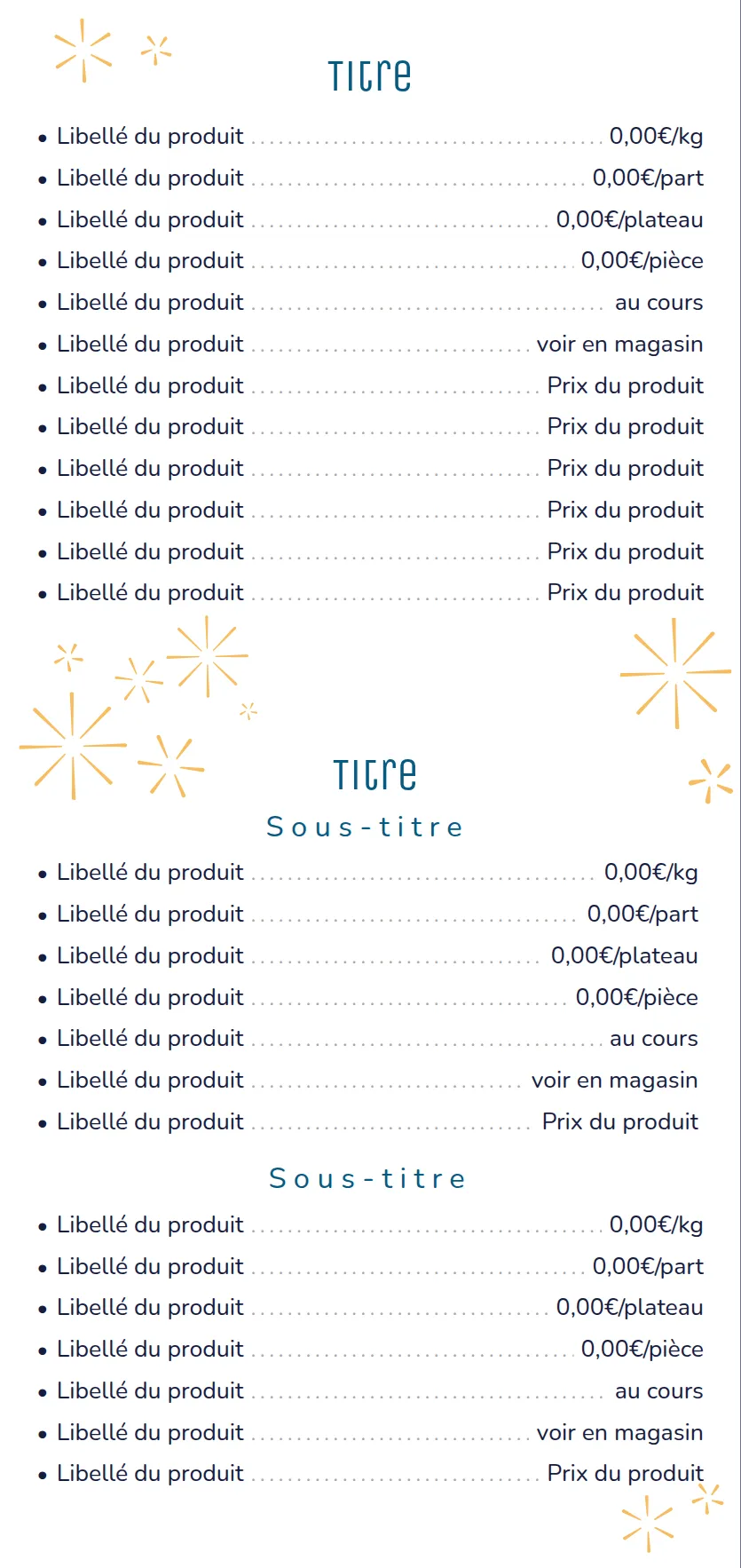 Dépliant de fêtes pâtissiers-boulangers, verso