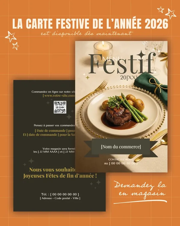 Post « La carte festive de l’année 2026 est disponible dès maintenant », le dépliant ouvert